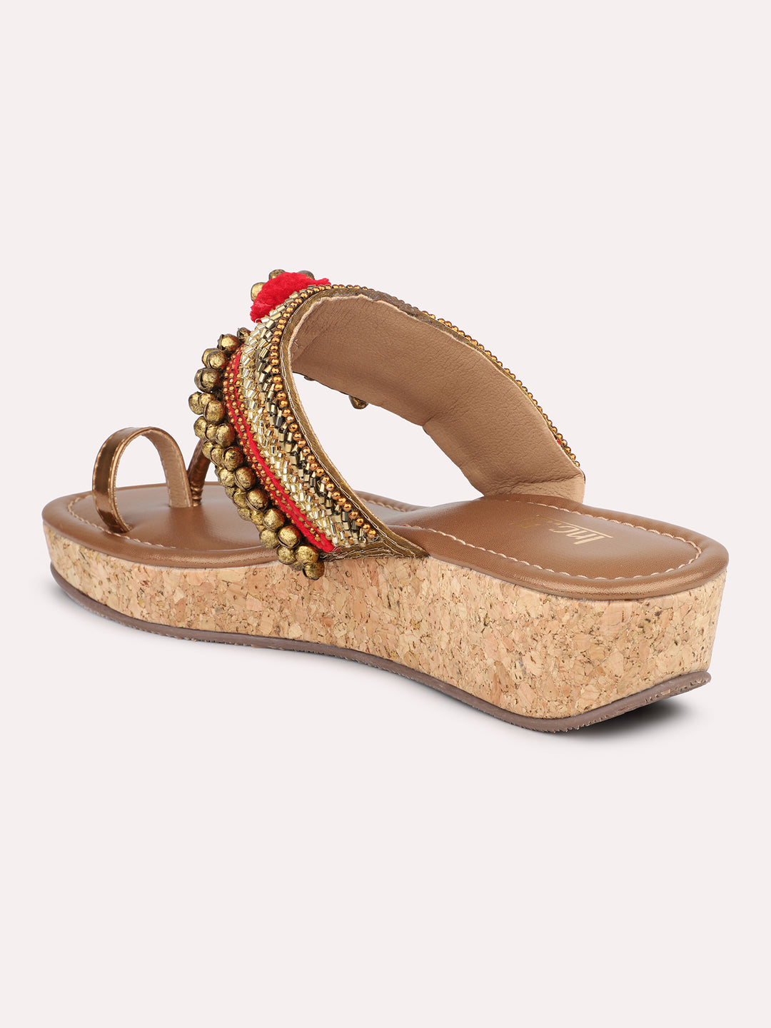 Women Antique Embellished One Toe Wedges With Ankle Bells