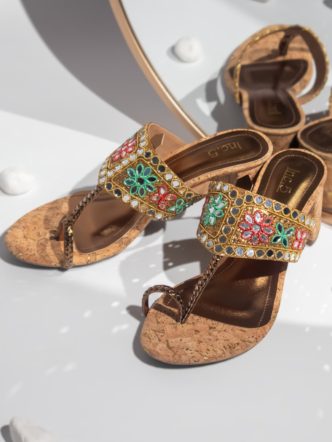 Women Antique Embellished Ethnic Block Heels