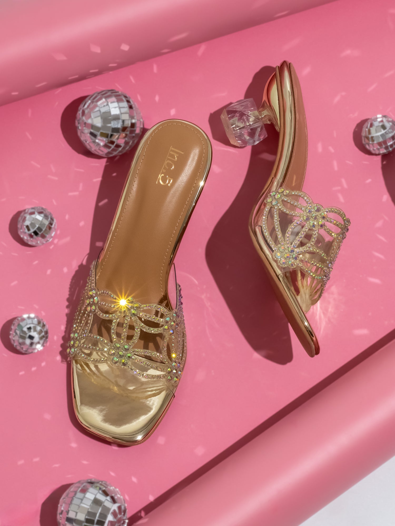 Women Gold Embellished Party Block Heels