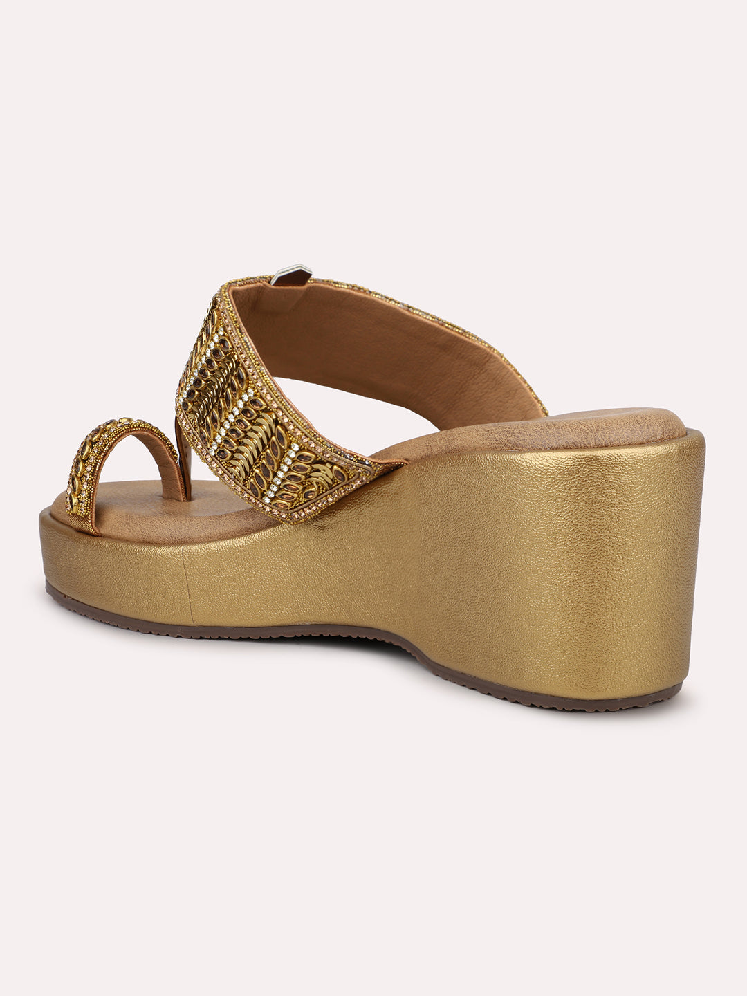 Women Antqiue Embellished One Toe Wedge Heels