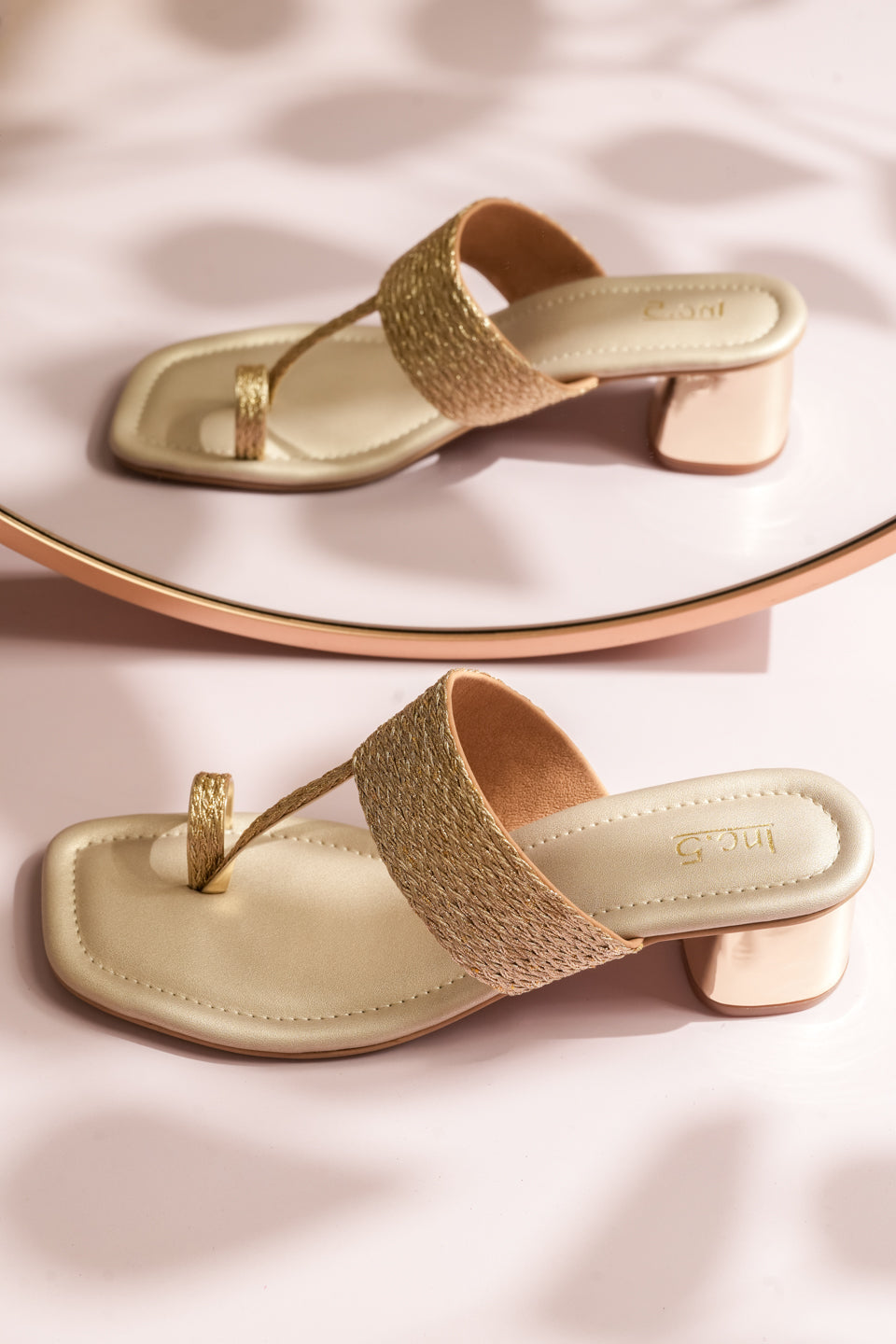 Women Gold Embellished One Toe Block Heels