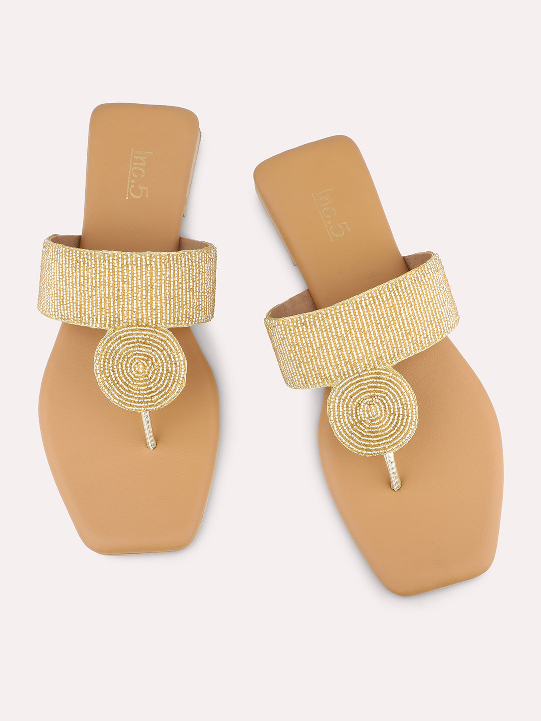 Women Gold Embellished Open Square Toe Flats