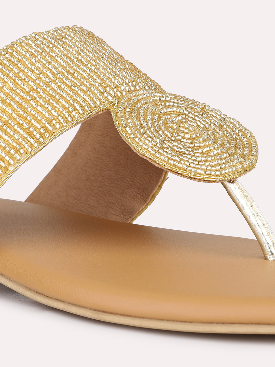 Women Gold Embellished Open Square Toe Flats