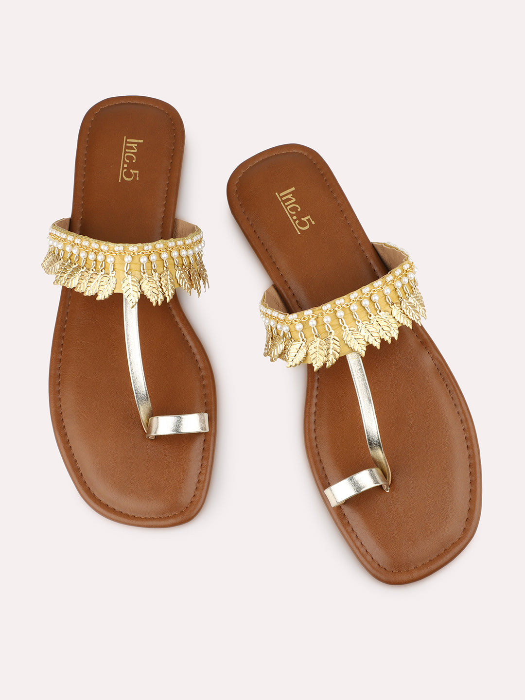 Women Gold Embellished One Toe Flats