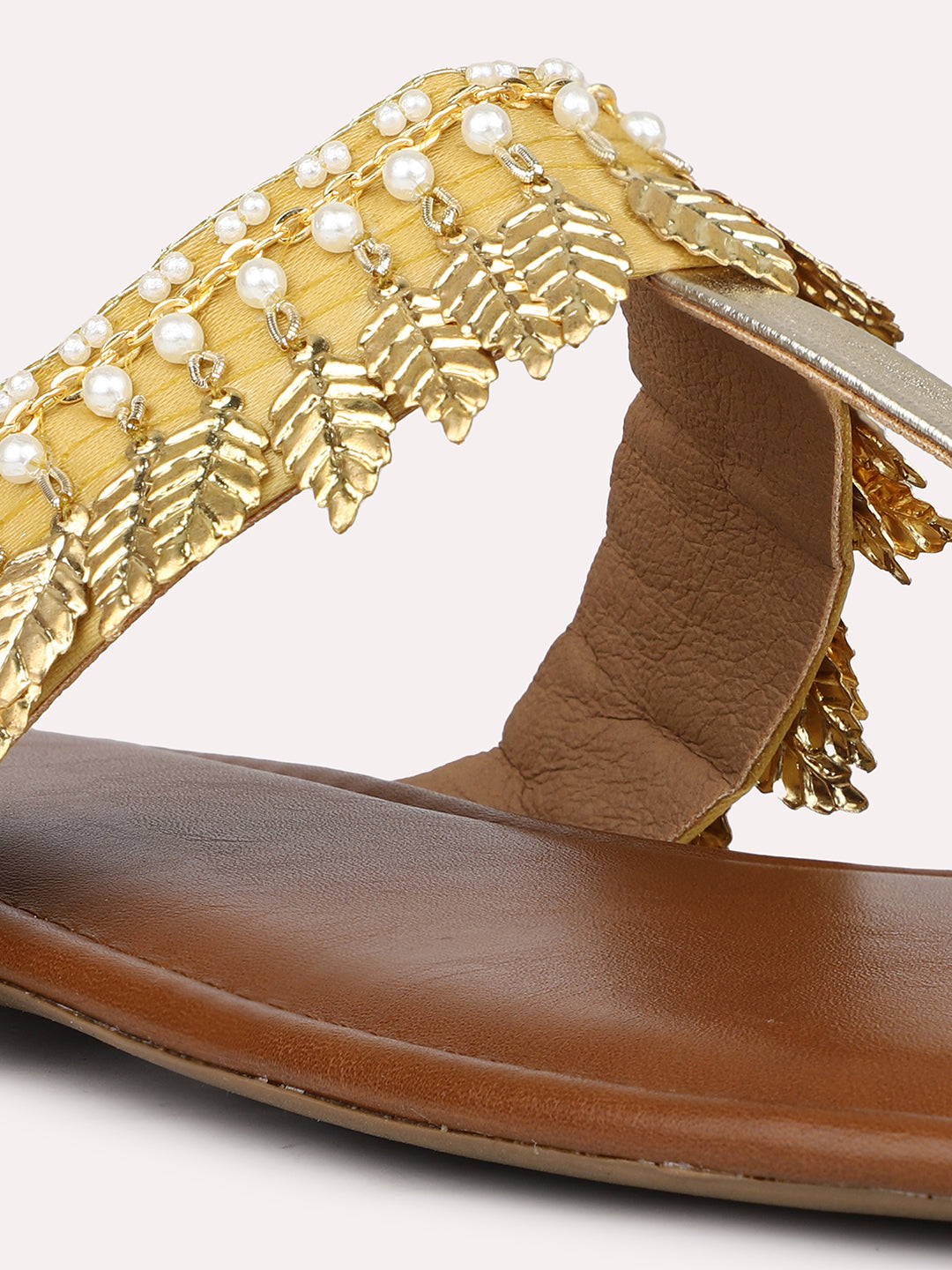 Women Gold Embellished One Toe Flats