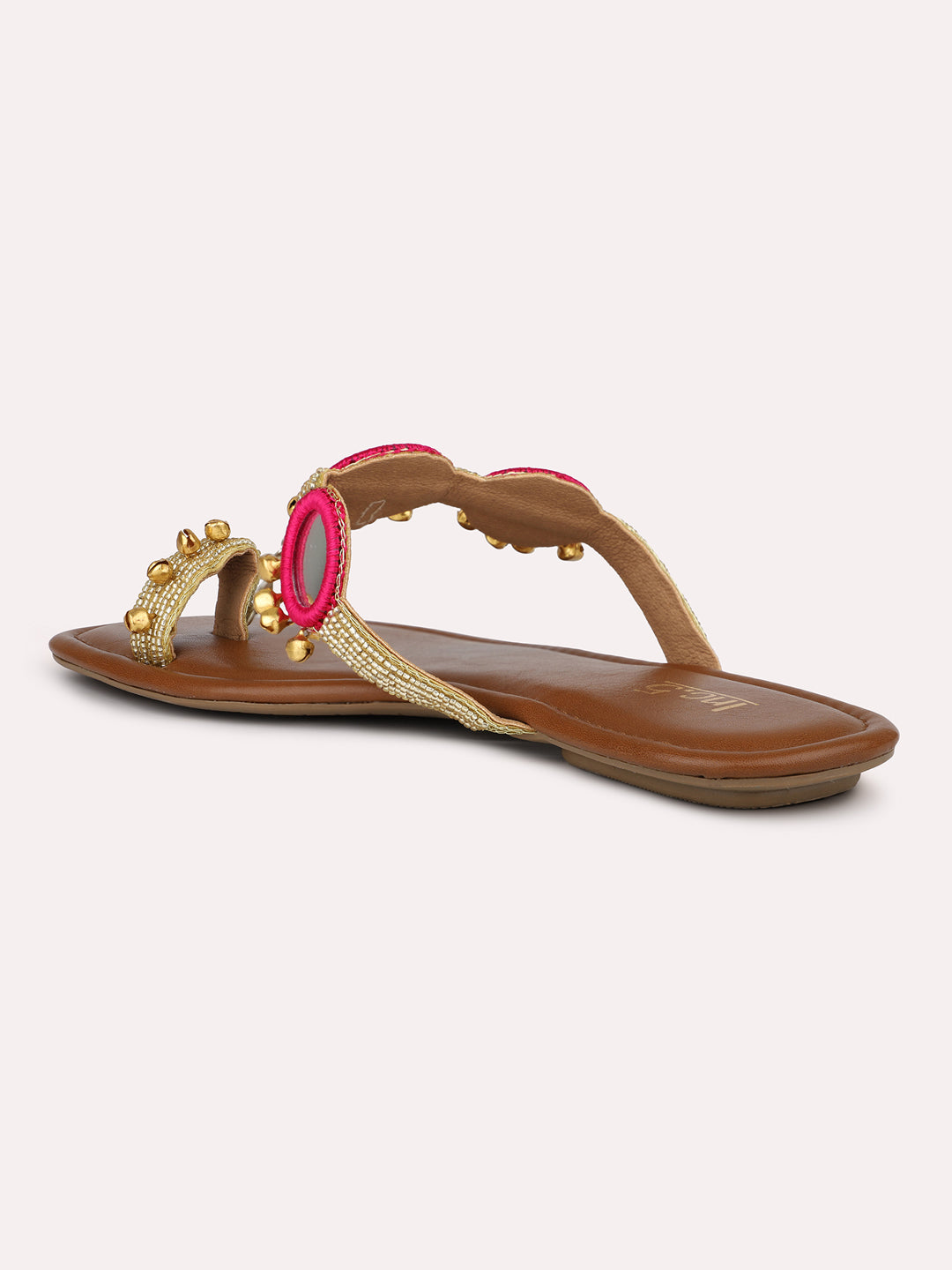 Women Pink & Gold-Toned Ghungroo Embellished Open Toe Flats