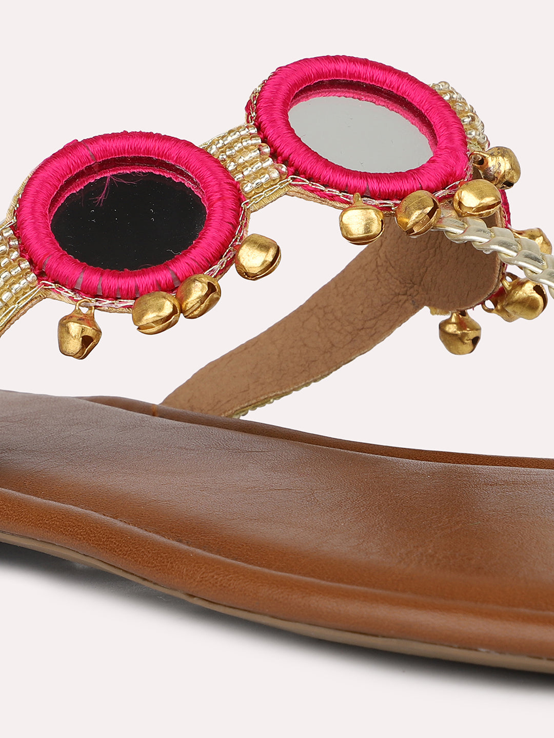 Women Pink & Gold-Toned Ghungroo Embellished Open Toe Flats