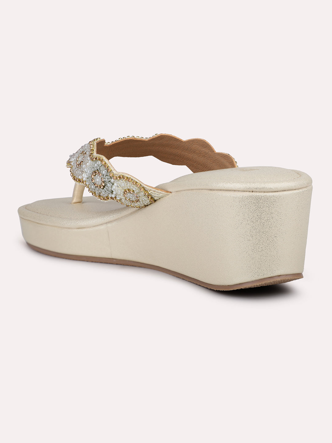 Women Gold-Toned Embellished Ethnic Wedge Heels