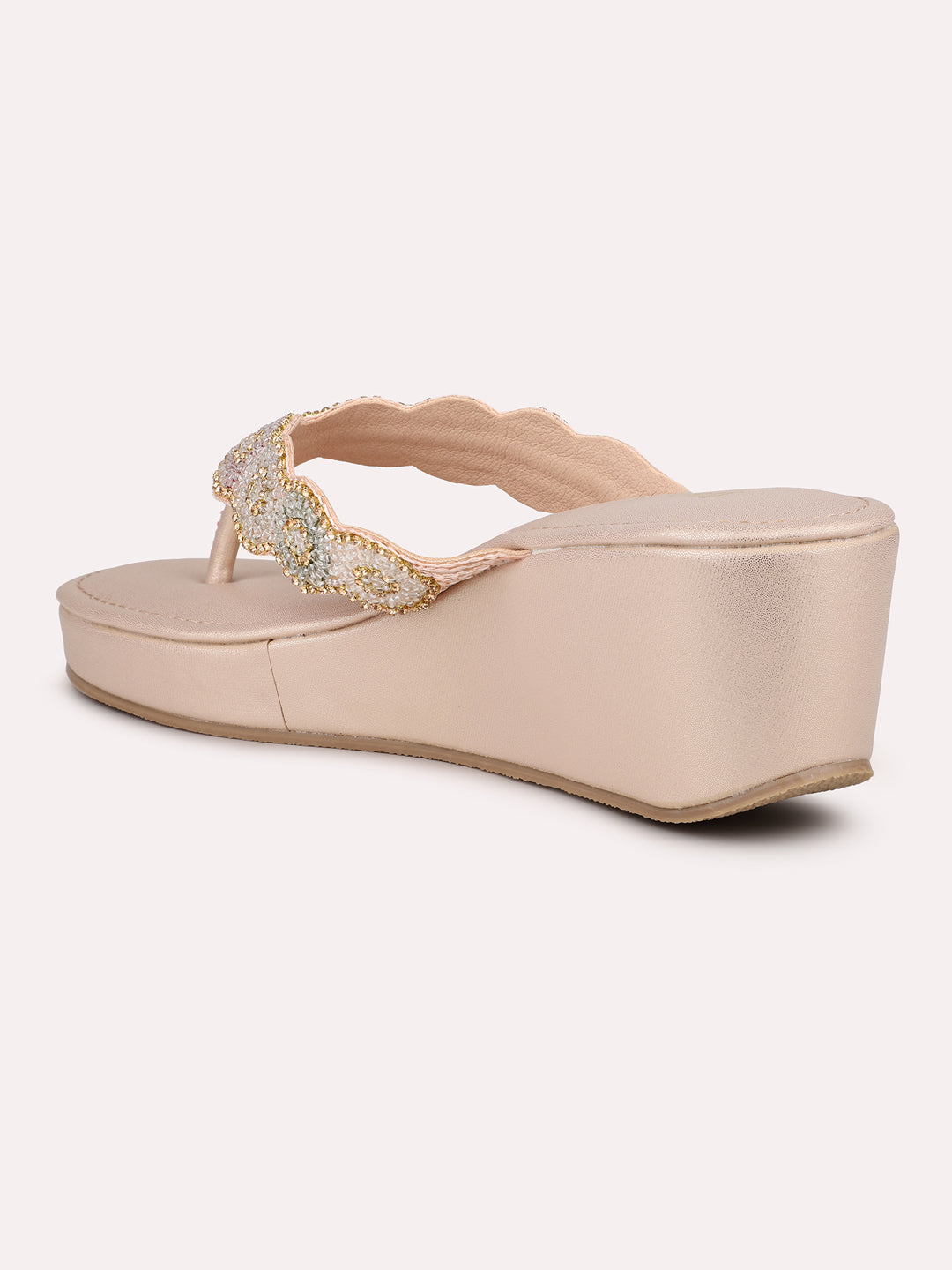 Women Rose Gold-Toned Embellished Ethnic Wedge Heels