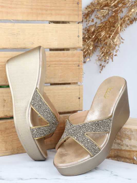 Women Antique-Toned Embellished Wedge Heels