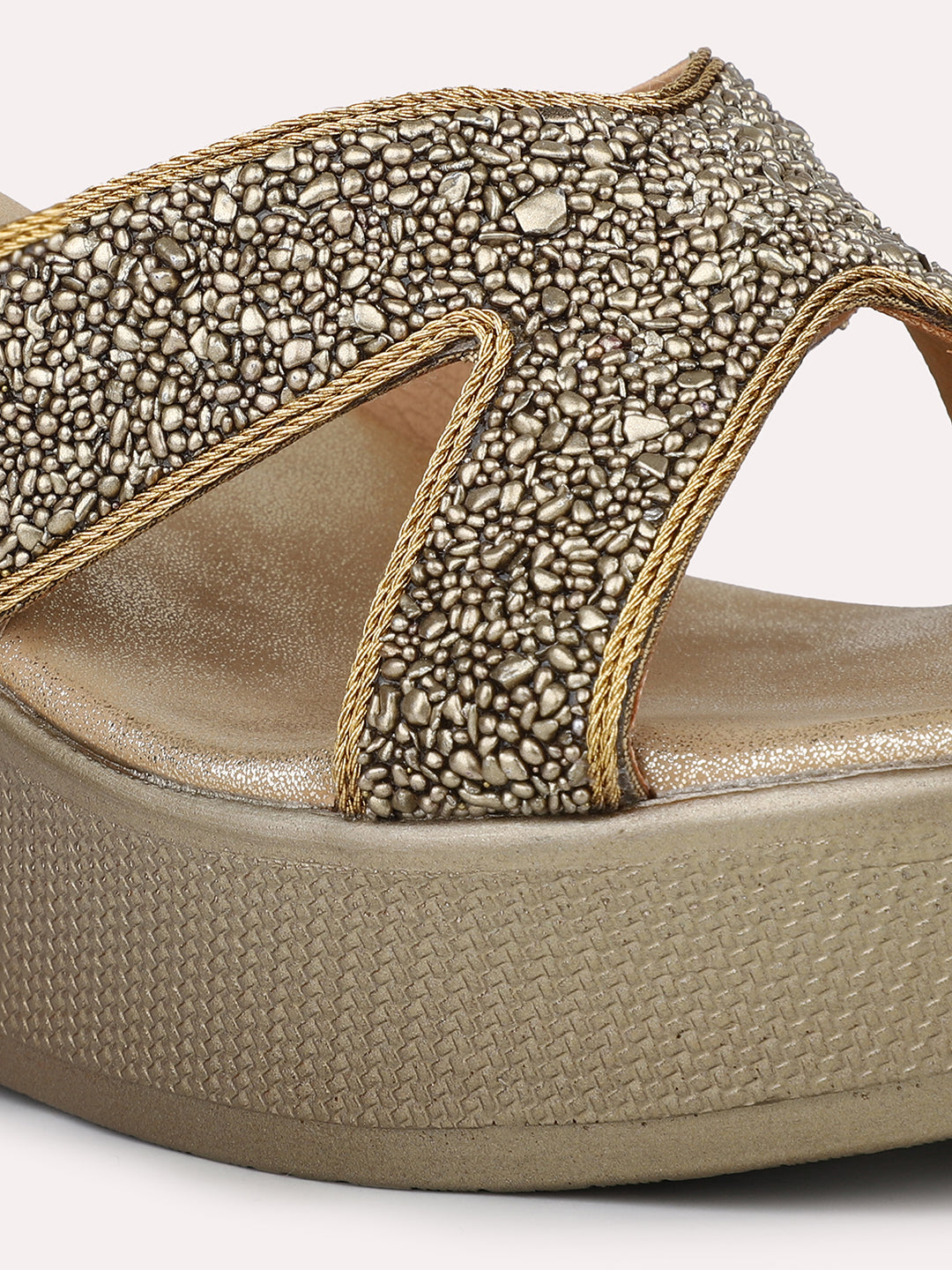 Women Antique-Toned Embellished Wedge Heels