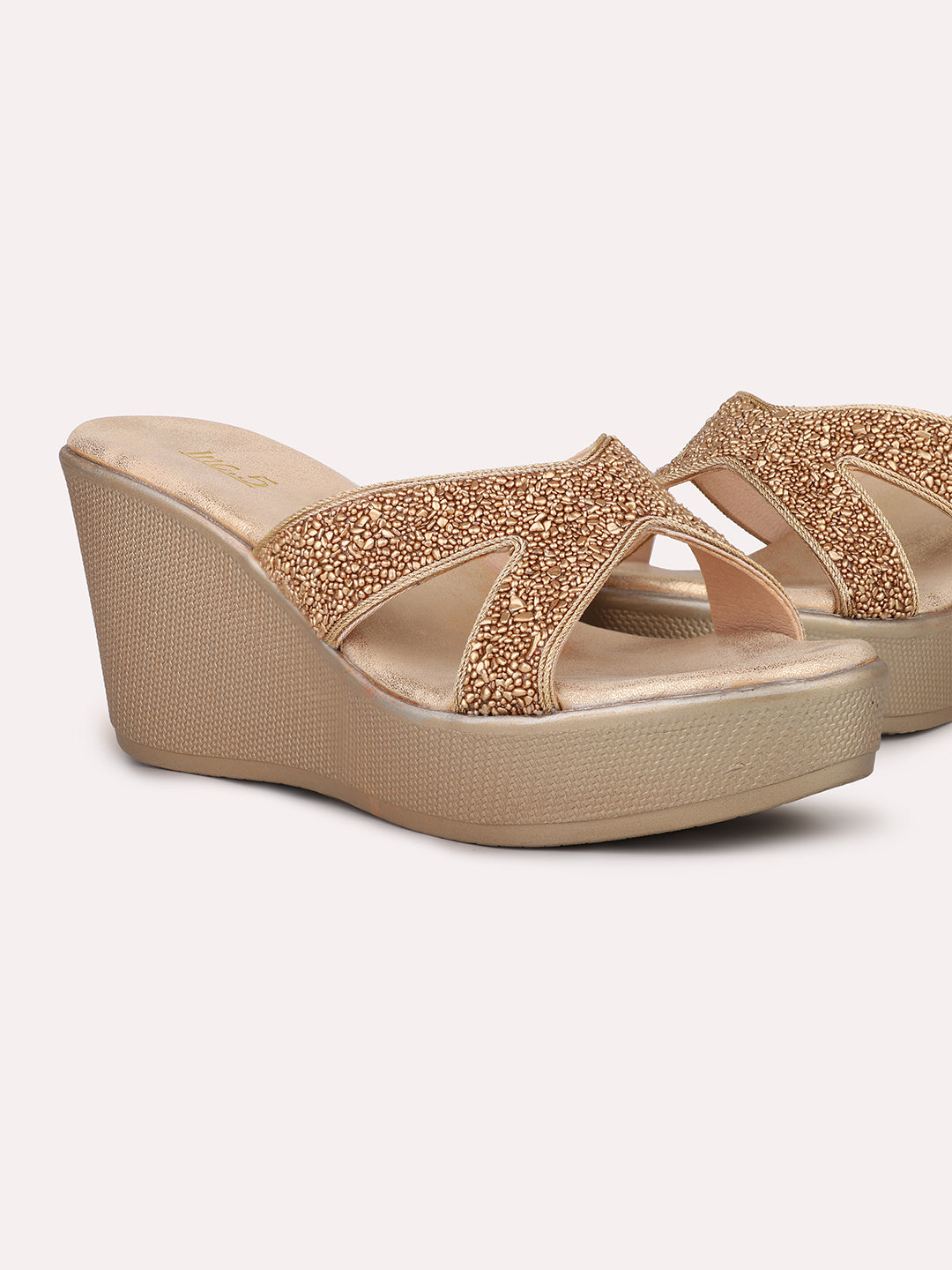 Women Rose Gold-Toned Embellished Wedge Heels