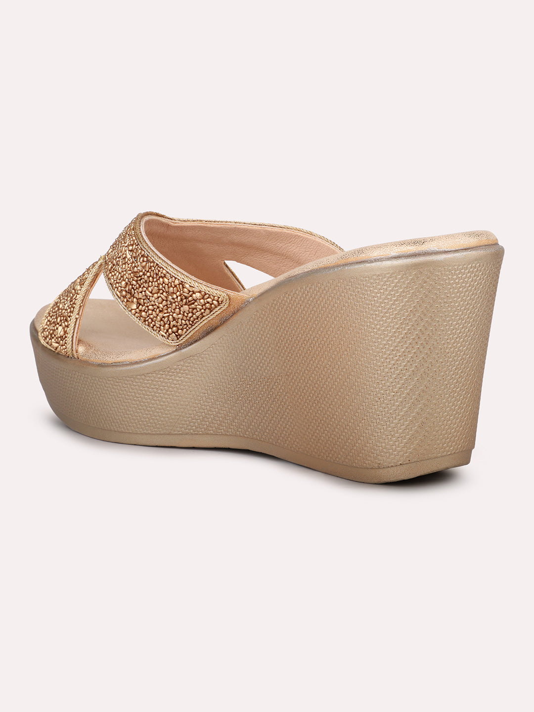 Women Rose Gold-Toned Embellished Wedge Heels