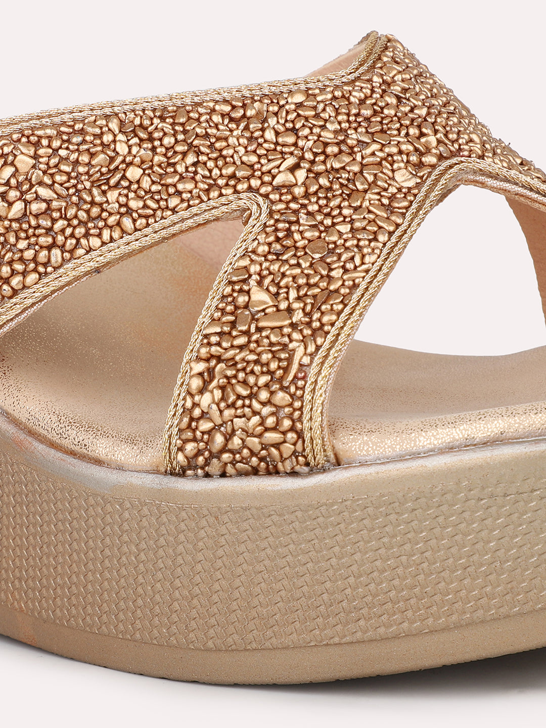 Women Rose Gold-Toned Embellished Wedge Heels