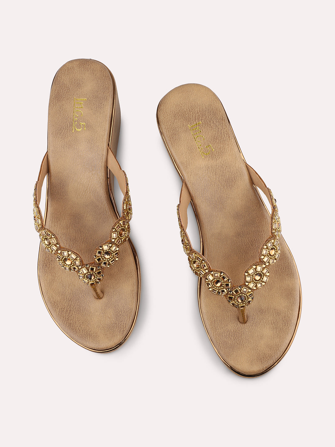 Women Antique-Toned Embellished Open Toe Wedge Heels