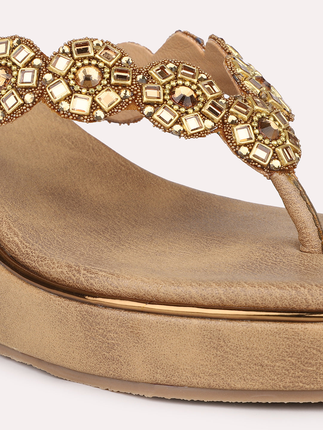 Women Antique-Toned Embellished Open Toe Wedge Heels