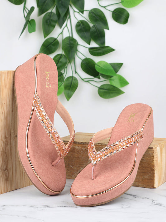 Women Rose Gold-Toned Embellished Wedge Heels