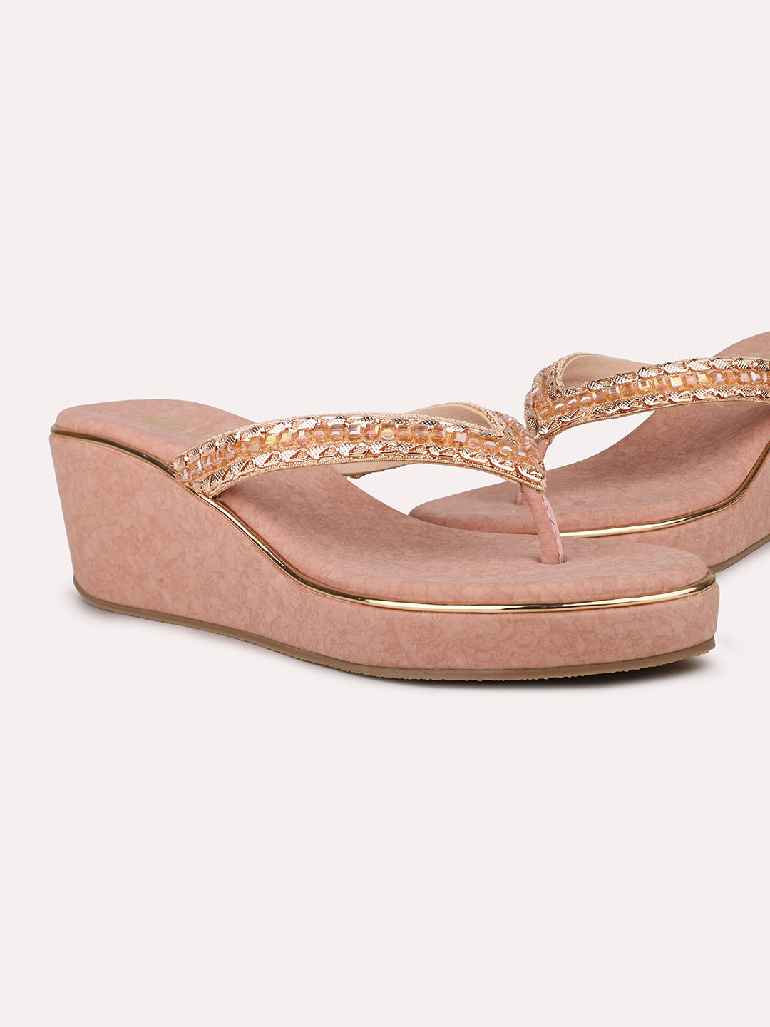 Women Rose Gold-Toned Embellished Wedge Heels