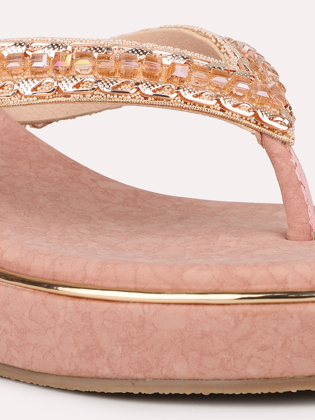 Buy Now Women Rose Gold Toned Embellished Wedge Heels