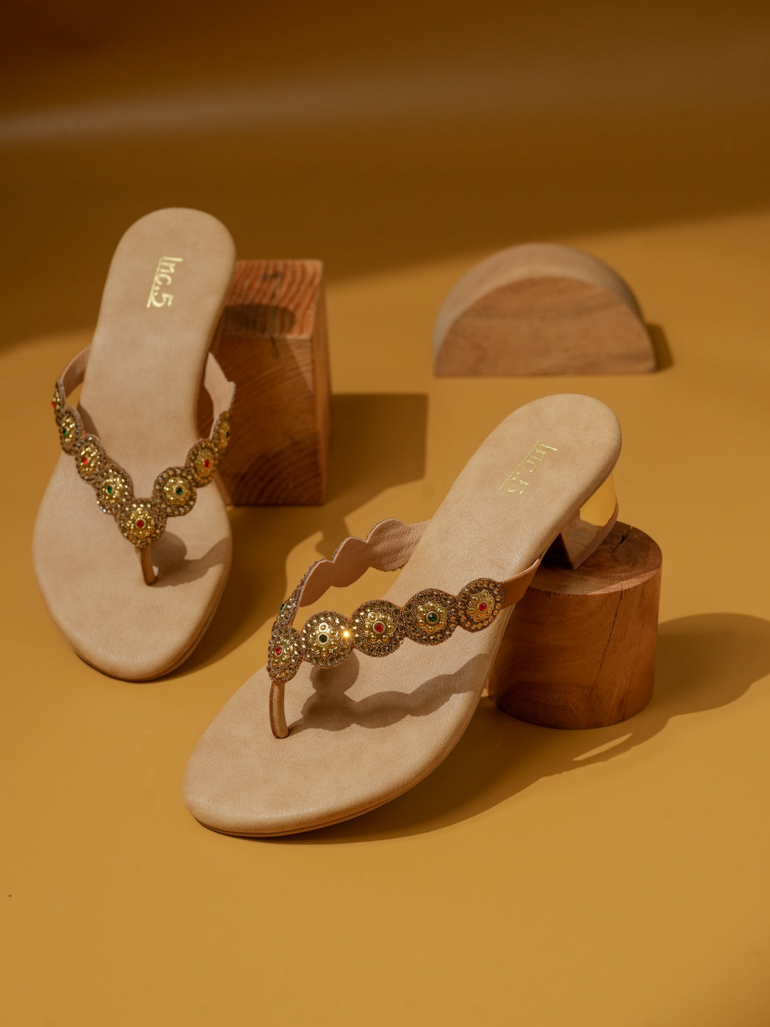 Women Antique-Toned Embellished Block Heels