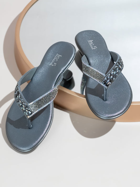 Women Pewter-Toned Embellished Open Toe Wedge Sandals