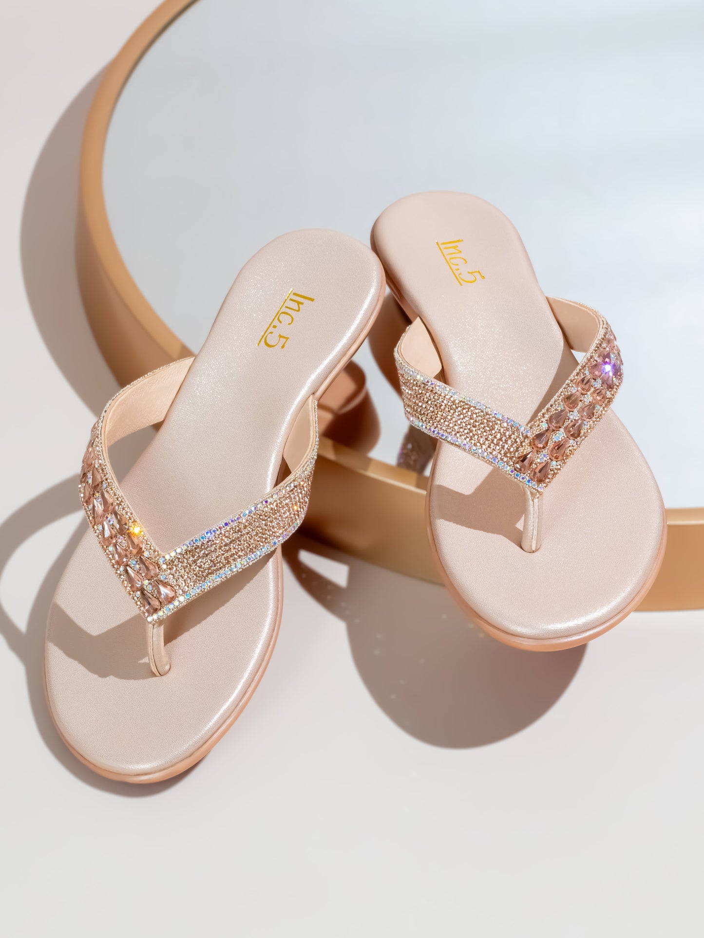 Women Rose Gold-Toned Embellished Open Toe Wedge Sandals