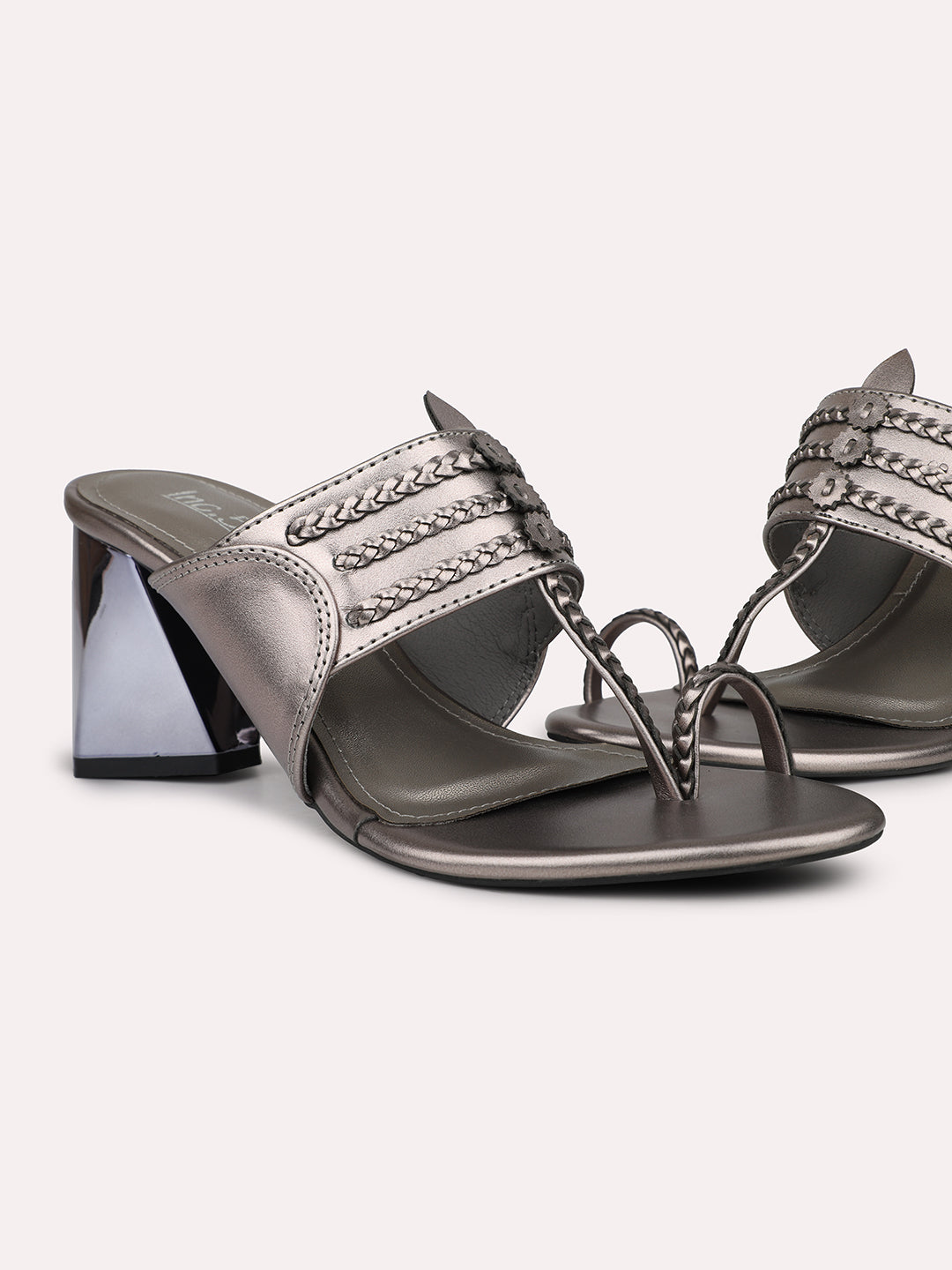 Women Pewter Embellished One-Toe Block Heels