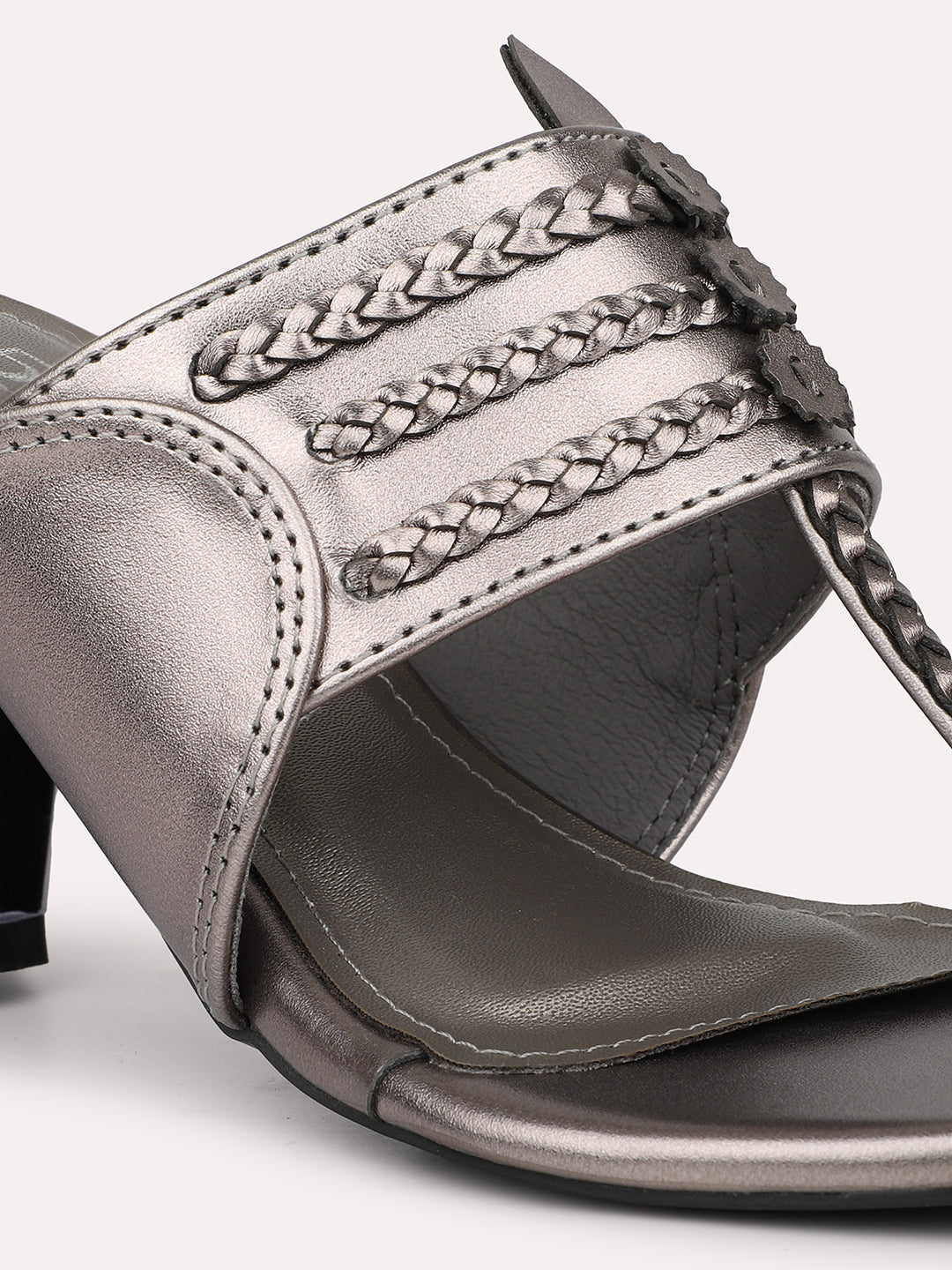 Women Pewter Embellished One-Toe Block Heels