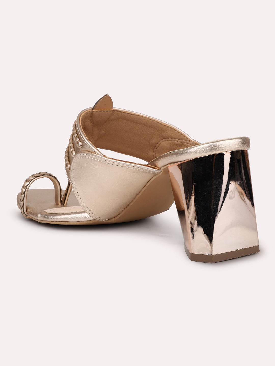 Women Rose Gold Embellished One-Toe Block Heels