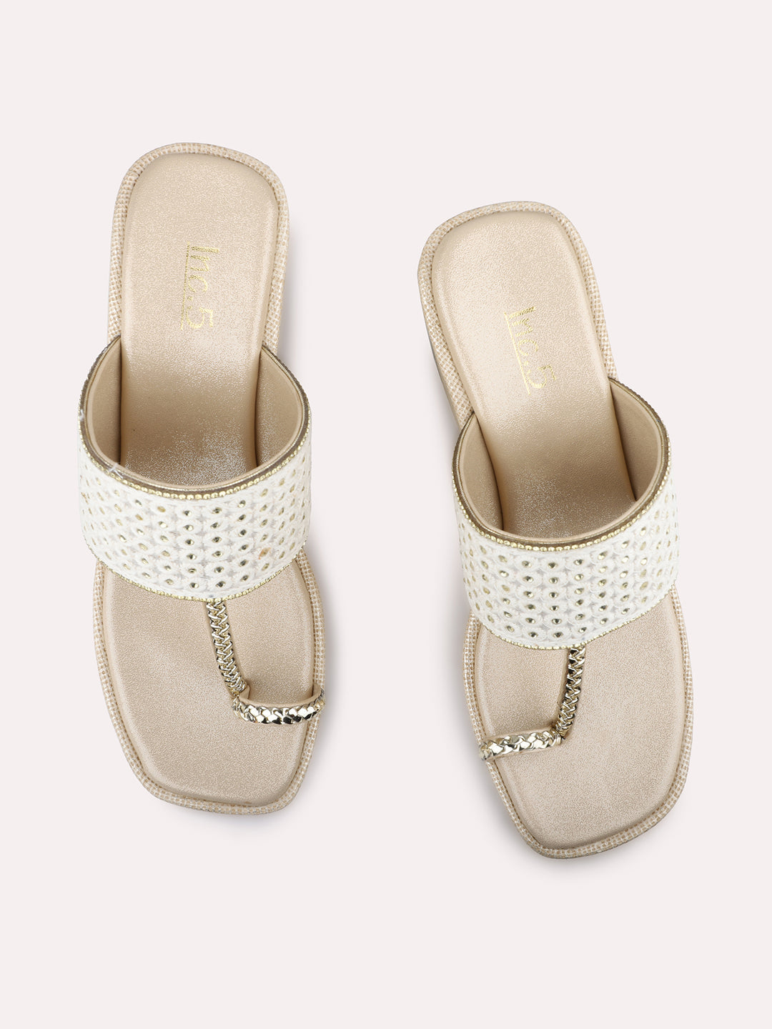 Women Gold Ethnic Embellished One Toe Wedges