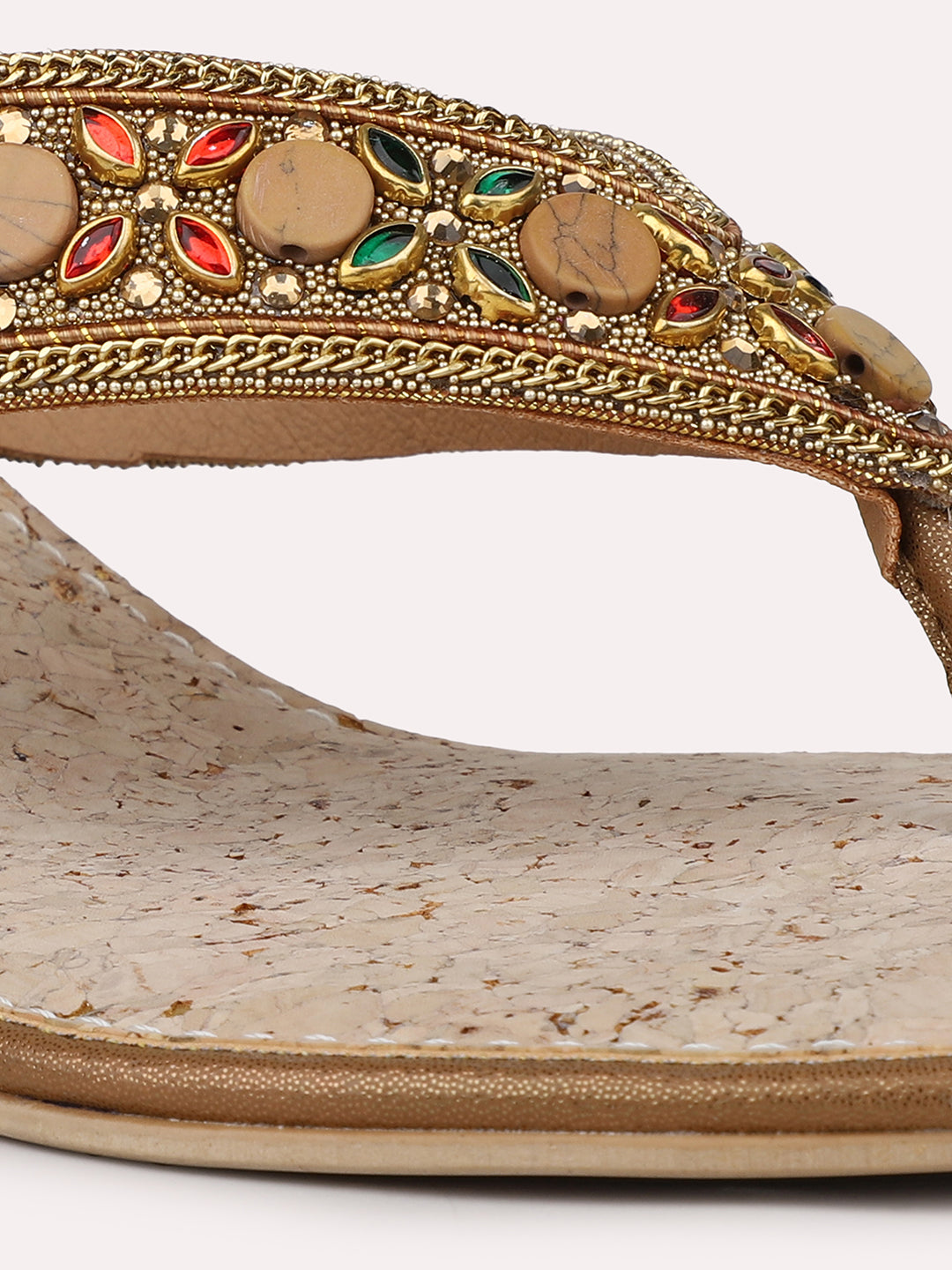 Women Antique Embellished Ethnic Open Toe Wedge Heels