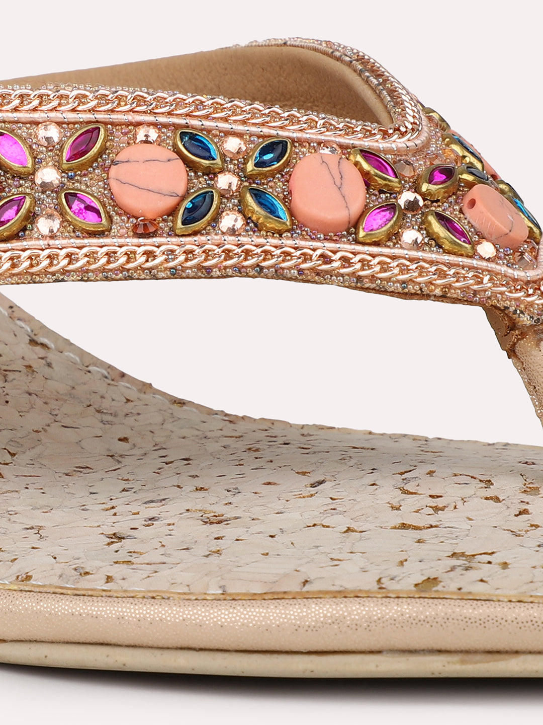 Women Rose Gold Embellished Ethnic Open Toe Wedge Heels