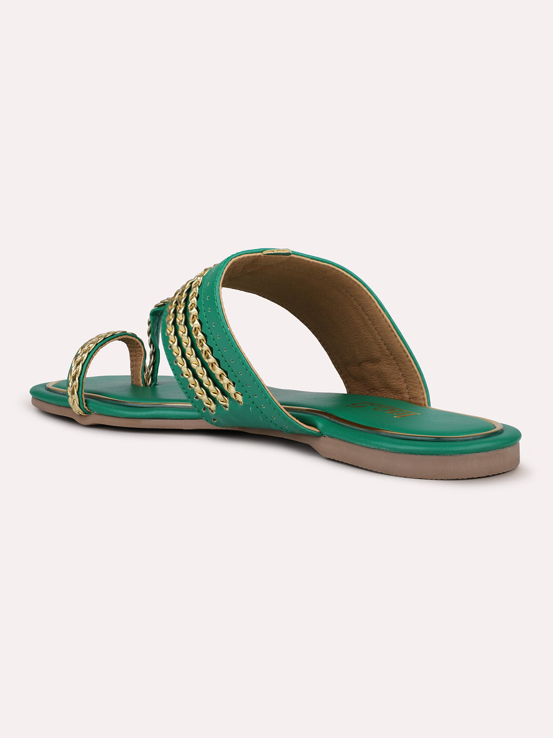 Women Green And Gold-Toned Embellished One Toe Flats