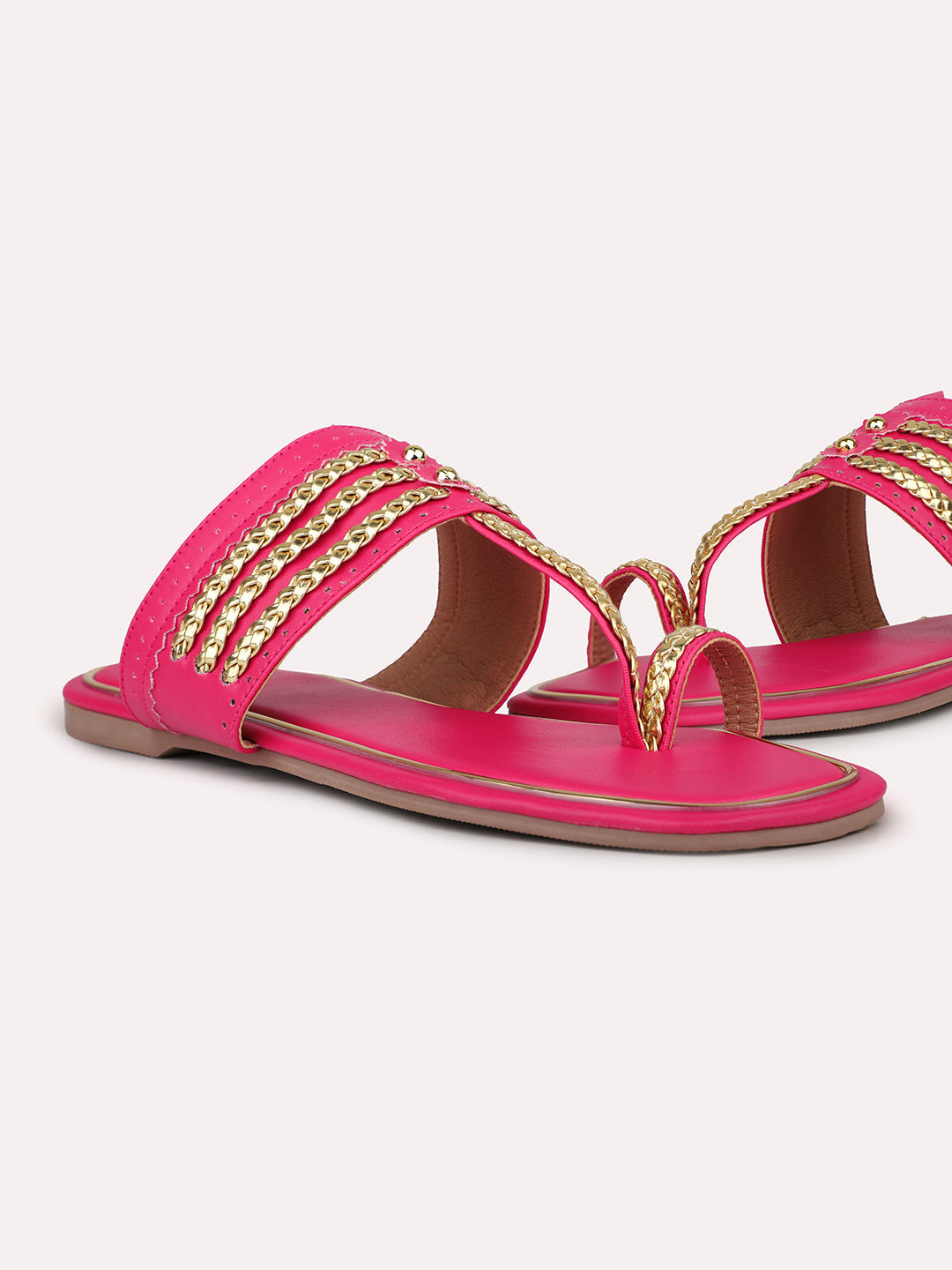 Women Pink And Gold-Toned Embellished One Toe Flats