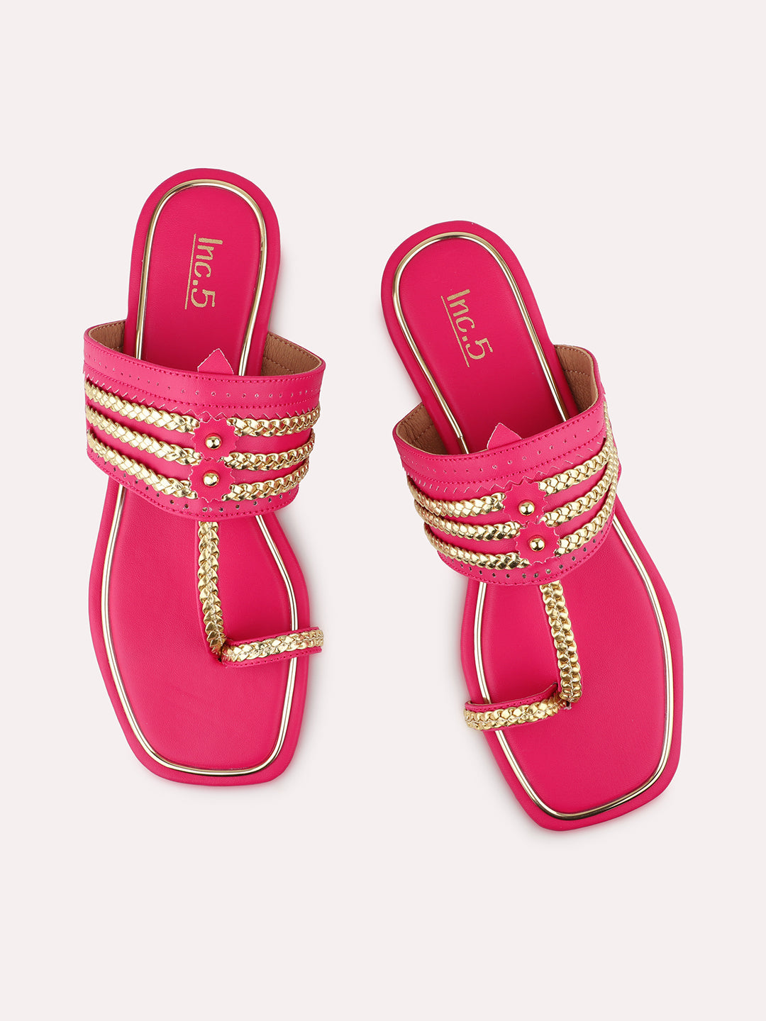 Women Pink And Gold-Toned Embellished One Toe Flats