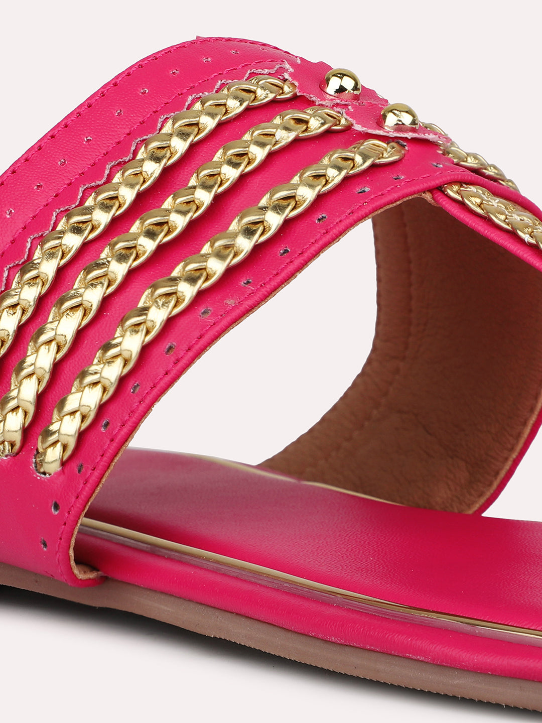 Women Pink And Gold-Toned Embellished One Toe Flats