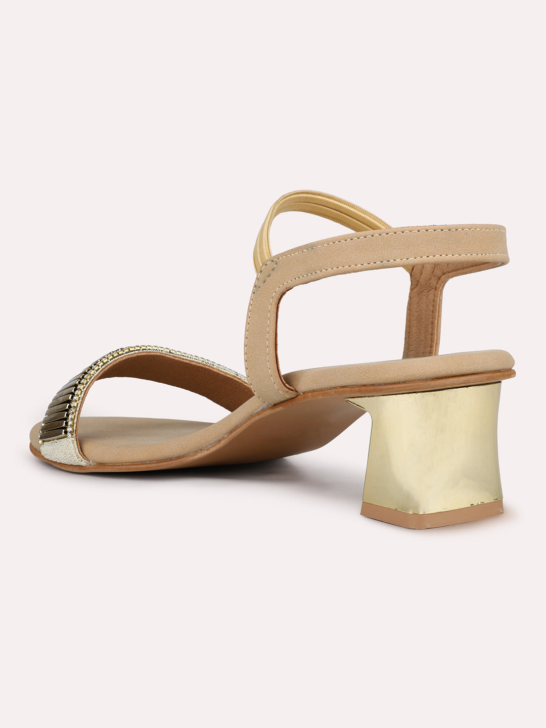 Womens Cream Ethnic Solid Open toe Block Heel Sandals