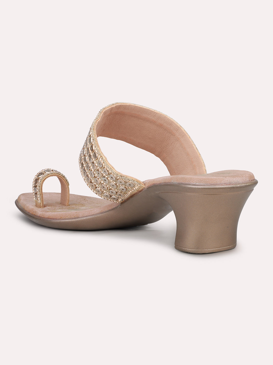 Womens Rose Gold Ethnic Open toe Block Heel Sandals