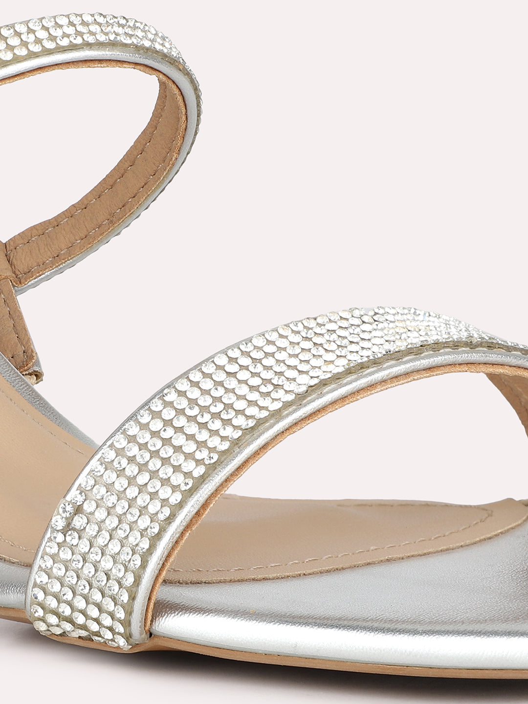 Women Silver Party Wear Embellished Square Toe Block Heel Sandals