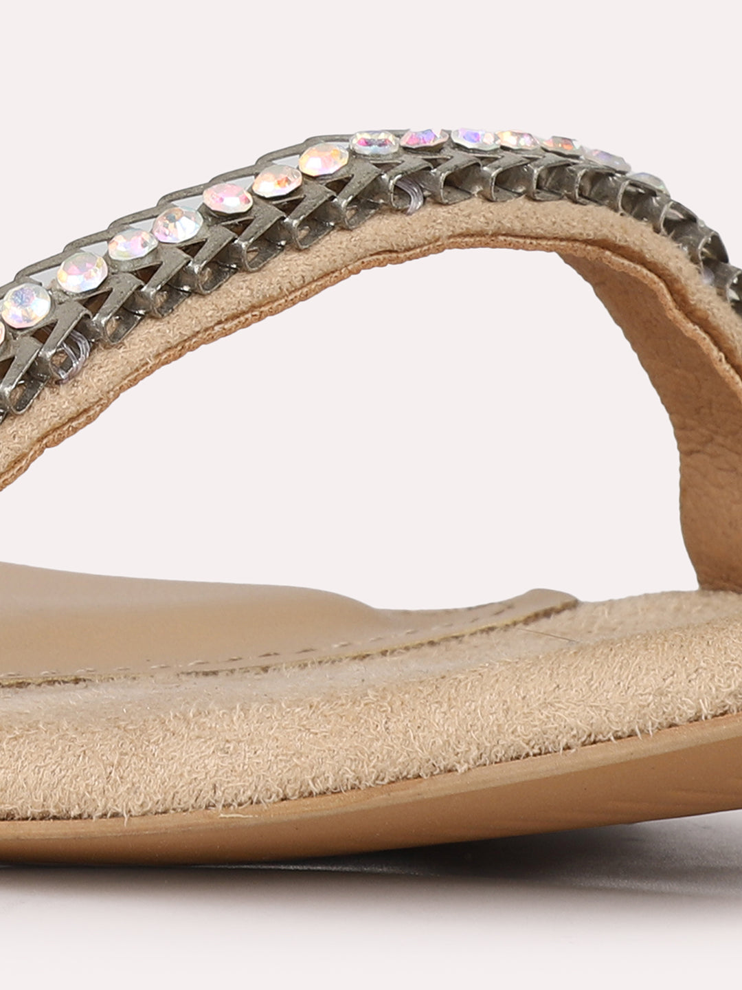 Womens Beige Party Wear Solid Round Toe Block Heel Sandals