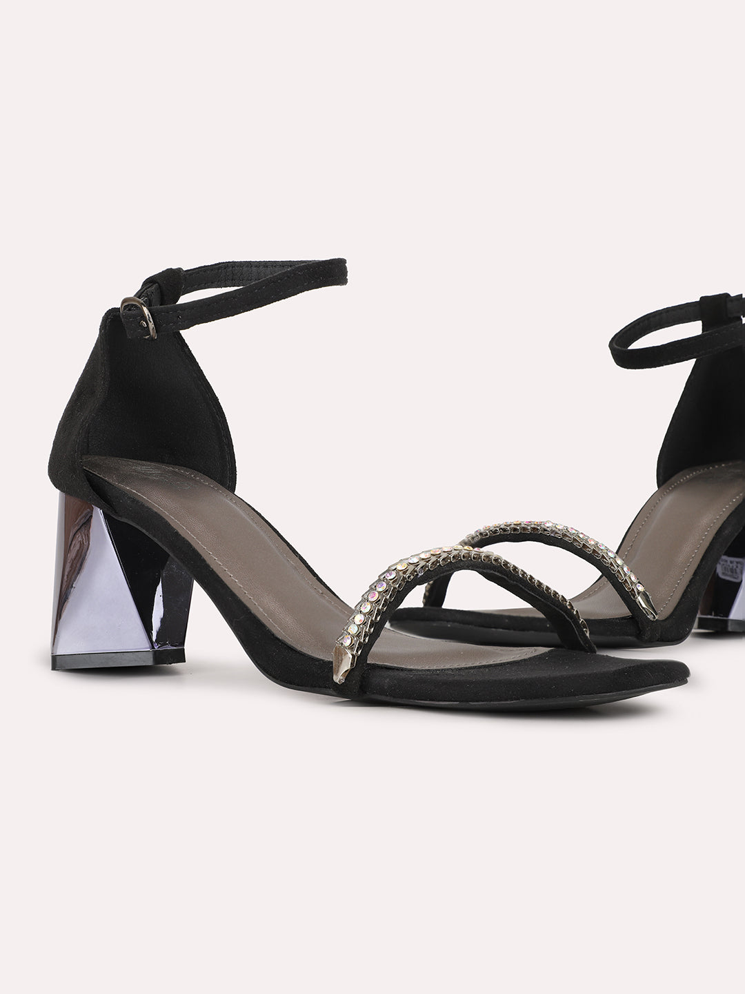 Women Black Party Wear Solid Square Toe Block Heel Sandals
