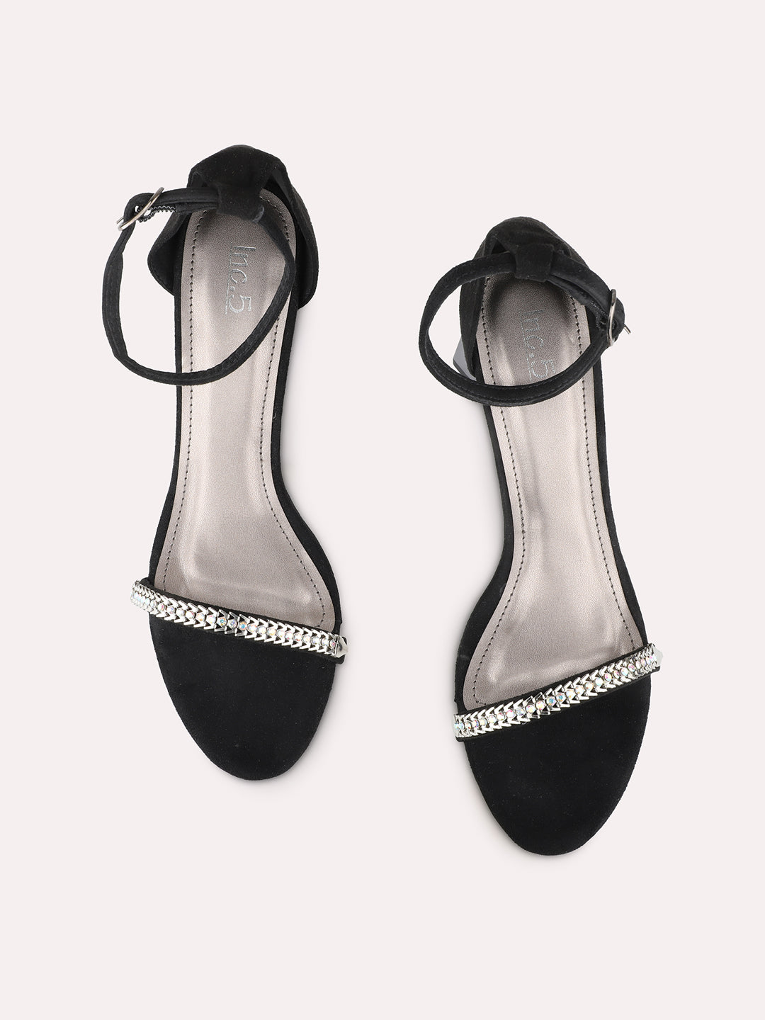 Women Black Party Wear Solid Square Toe Block Heel Sandals