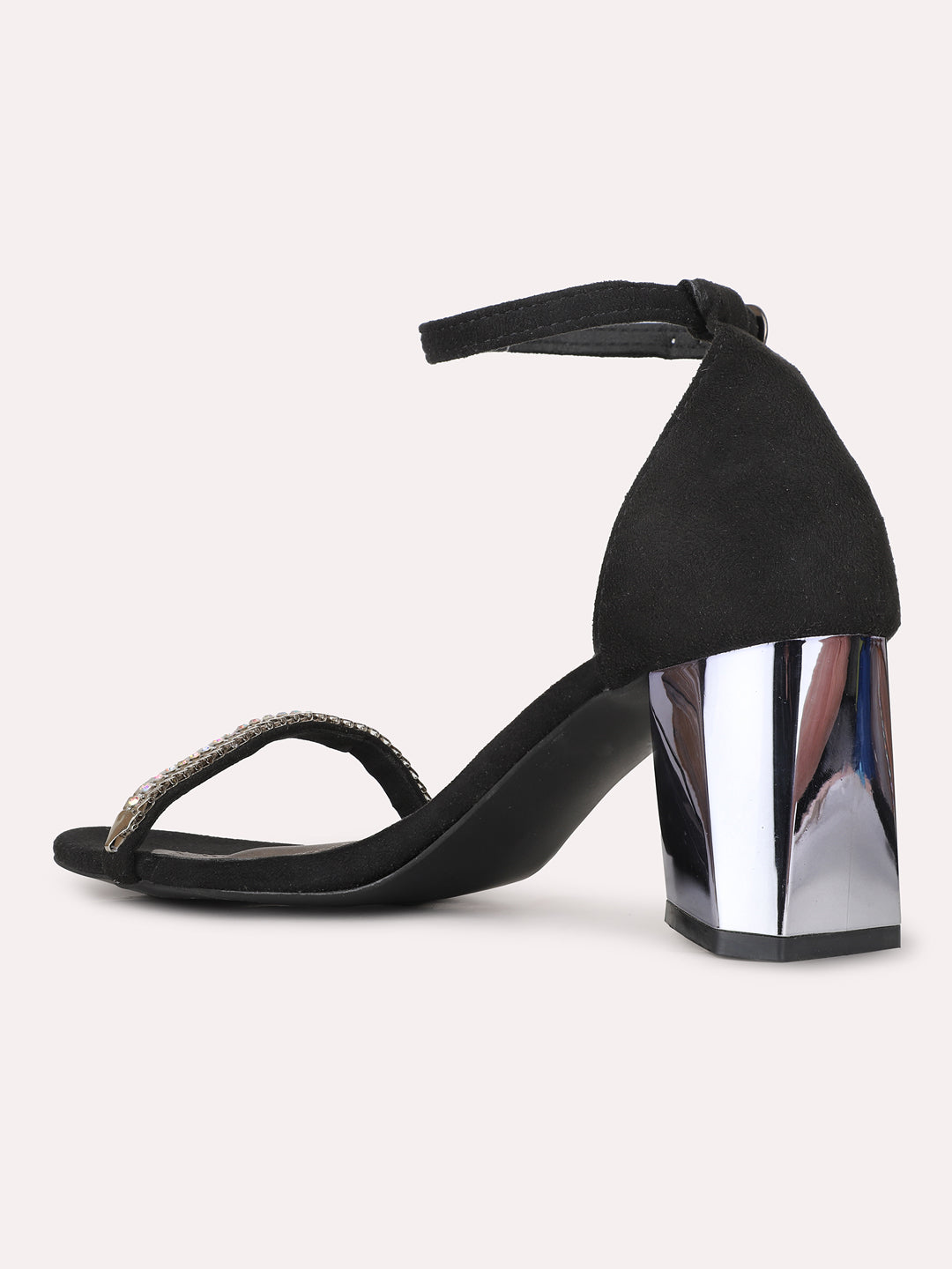Women Black Party Wear Solid Square Toe Block Heel Sandals
