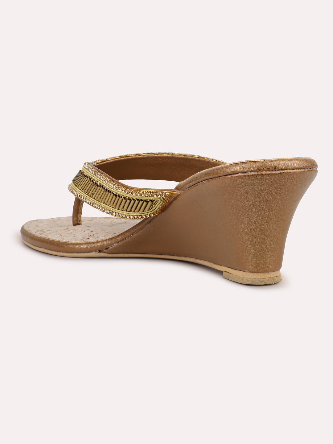 Womens Golden Ethnic Open toe Wedges Sandals