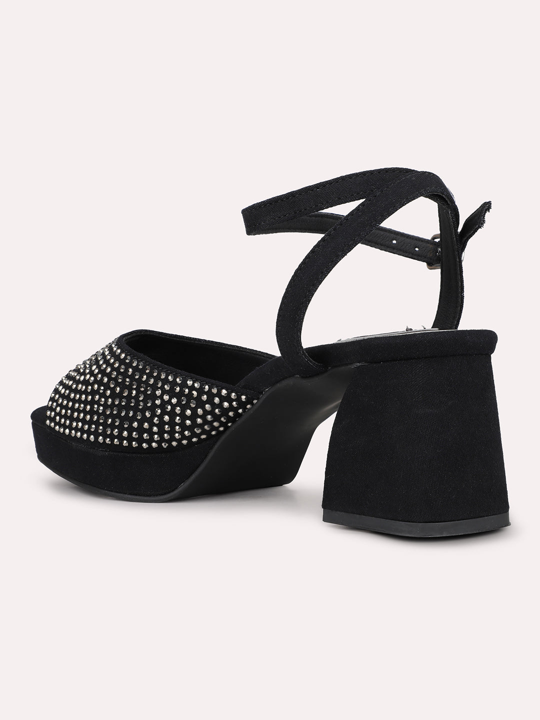 Womens Black Ethnic Open toe Block Heel Sandals