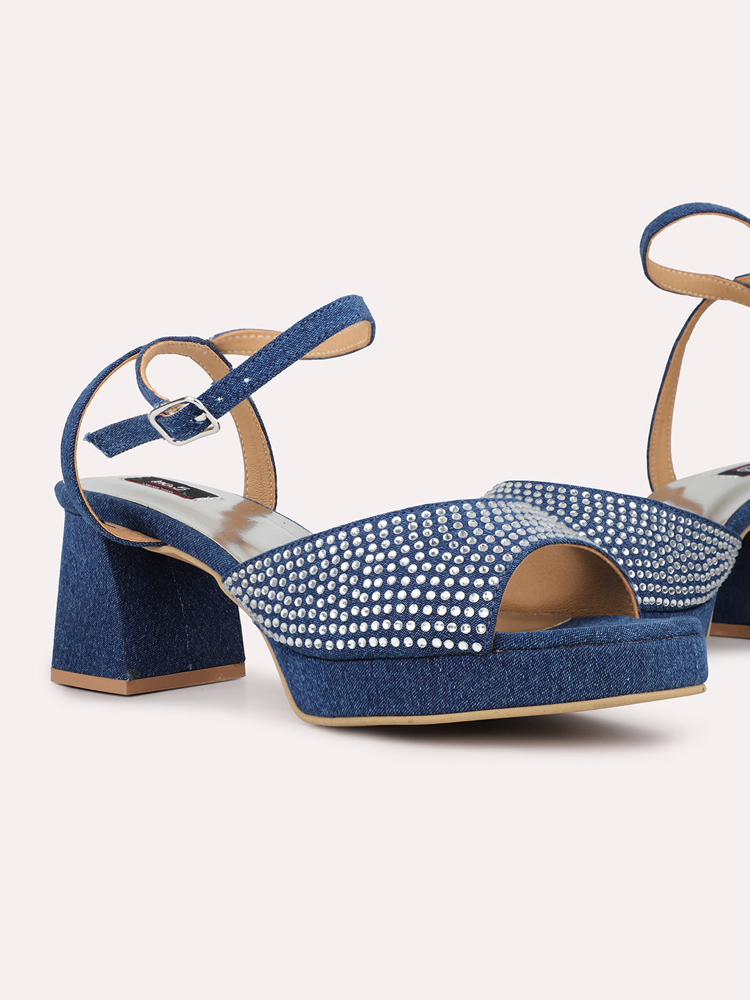 Womens Blue Ethnic Open toe Block Heel Sandals