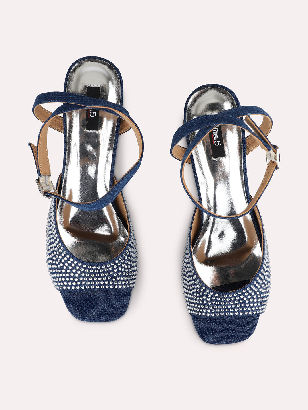 Womens Blue Ethnic Open toe Block Heel Sandals