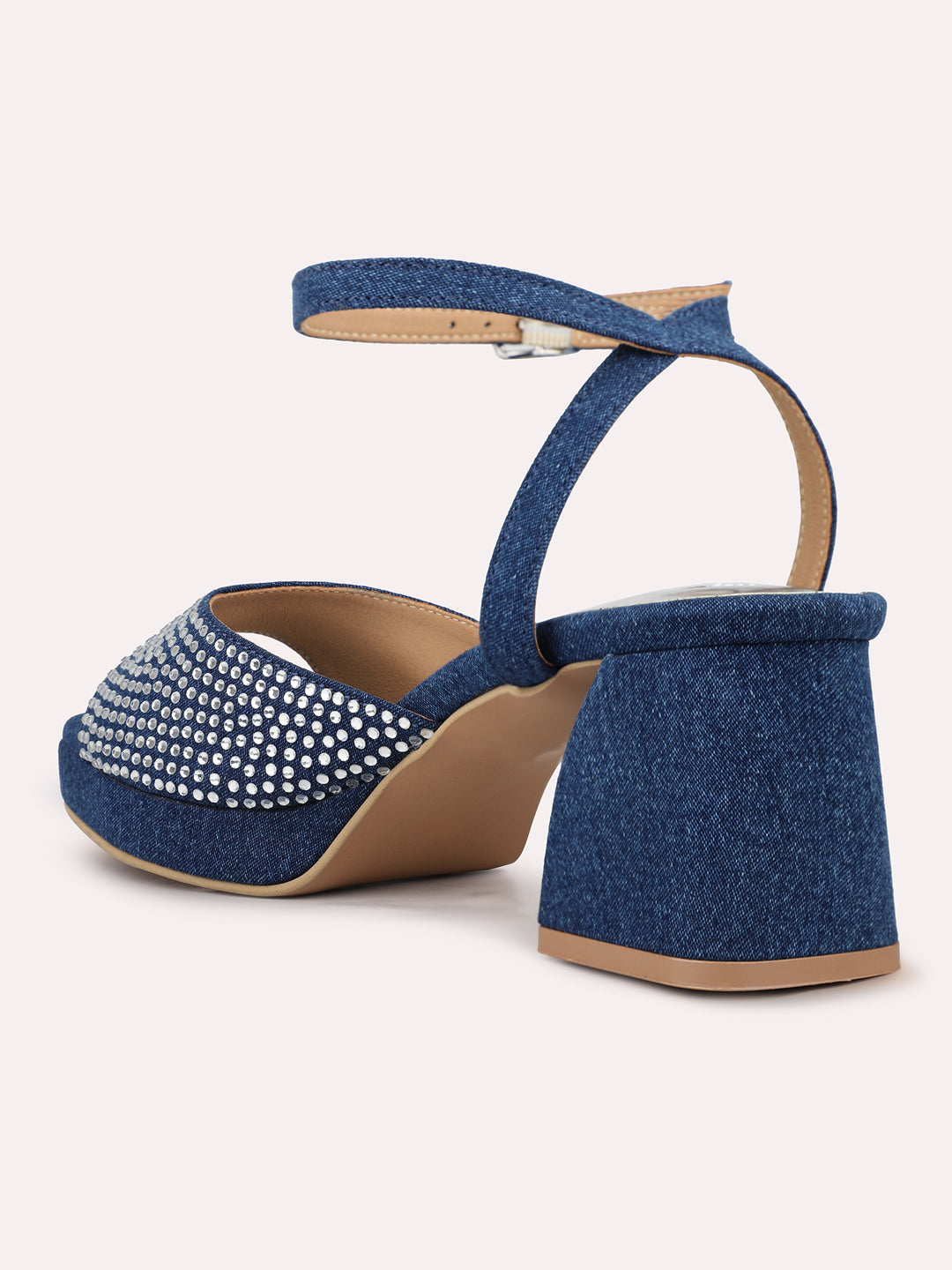 Womens Blue Ethnic Open toe Block Heel Sandals