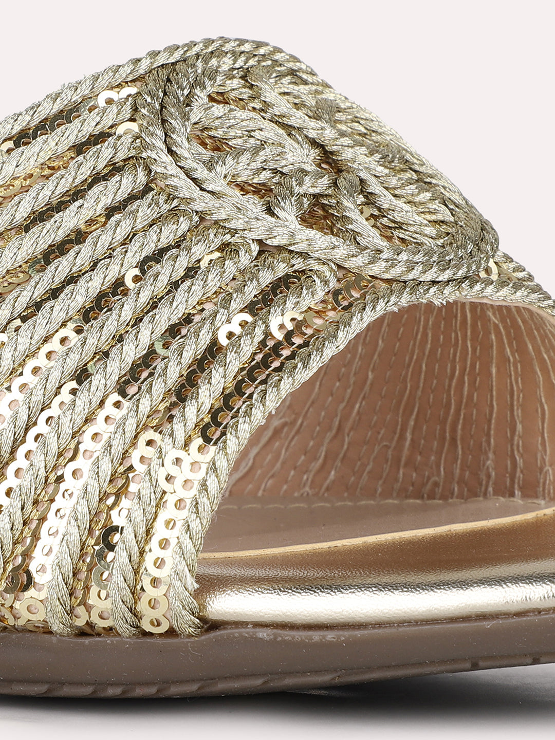 Womens Golden Party Wear Embellished Round Toe Kitten Heel Sandals