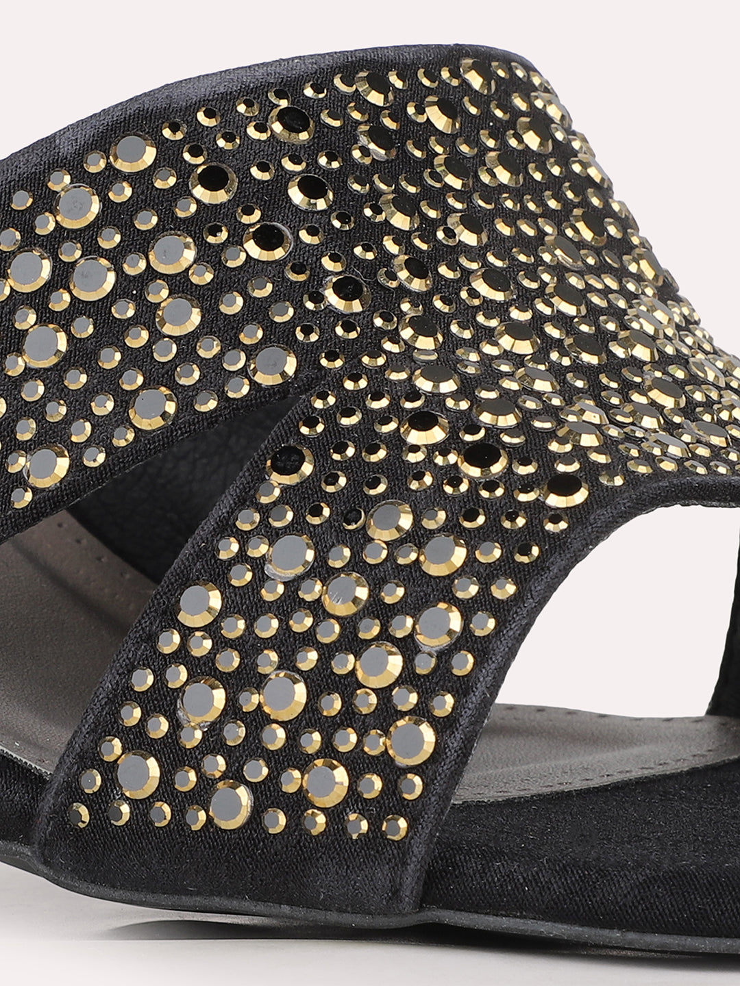 Women Black Party Wear Embellished Square Toe Block Heel Sandals